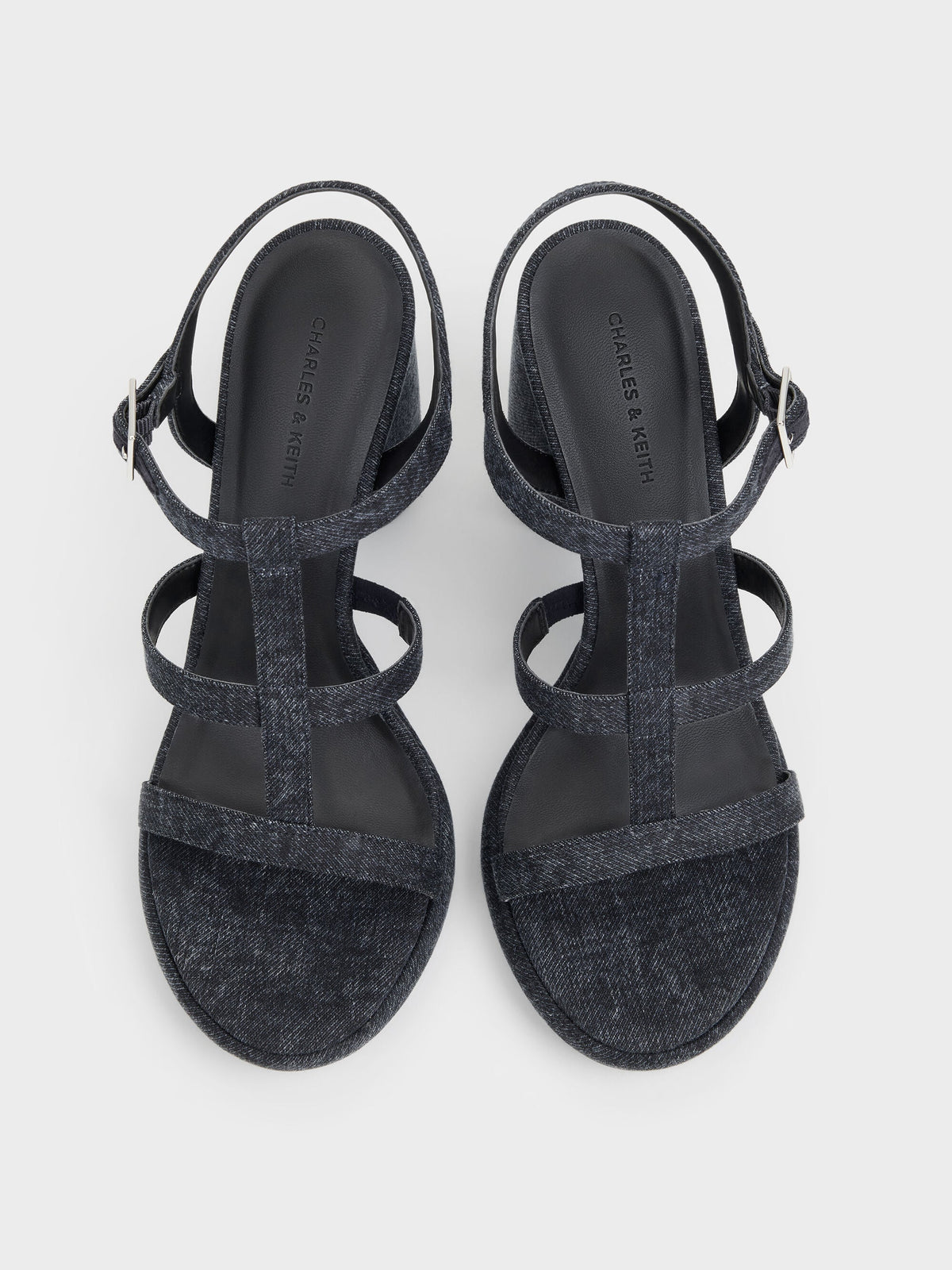 Aether Denim Platform Sandals - Dark Blue | CHARLES & KEITH
