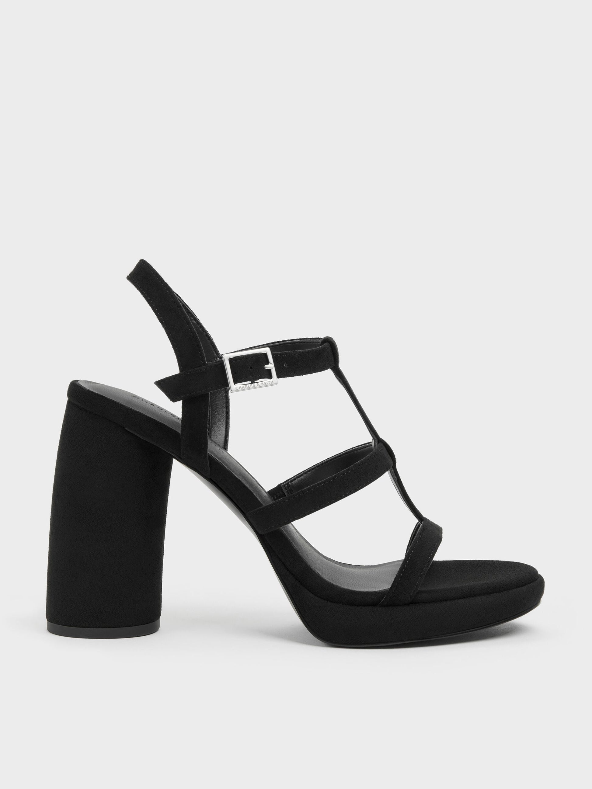 Aether Faux Suede Platform Sandals - Black Textured | CHARLES & KEITH