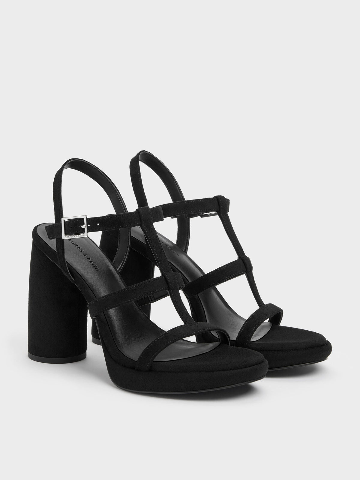 Aether Faux Suede Platform Sandals - Black Textured | CHARLES & KEITH