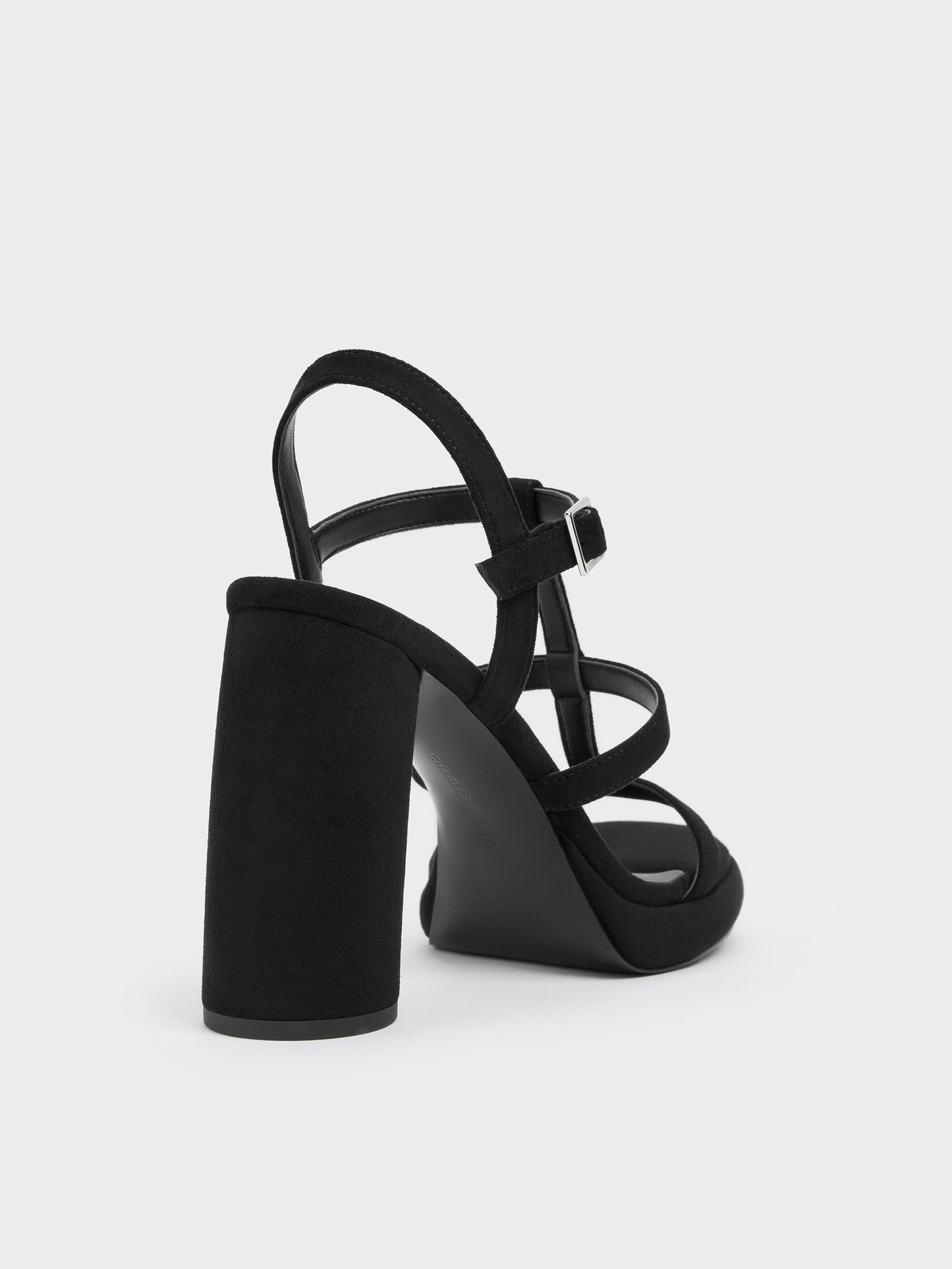 Aether Faux Suede Platform Sandals - Black Textured | CHARLES & KEITH