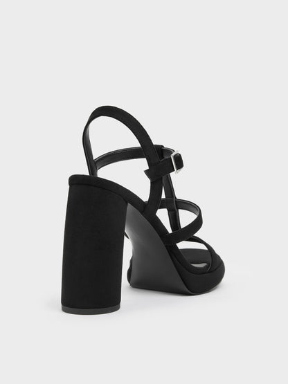 Aether Faux Suede Platform Sandals - Black Textured | CHARLES & KEITH