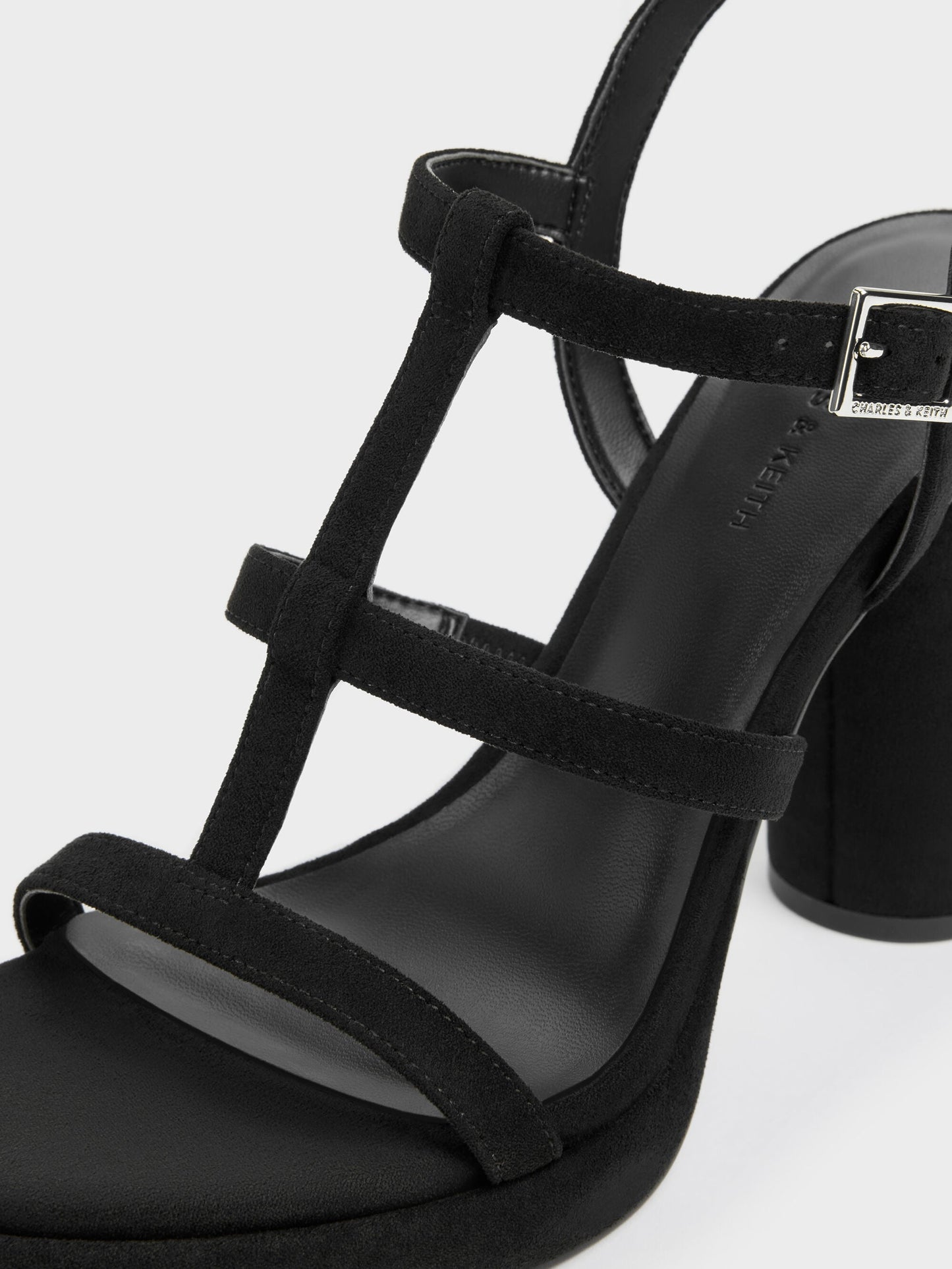 Aether Faux Suede Platform Sandals - Black Textured | CHARLES & KEITH
