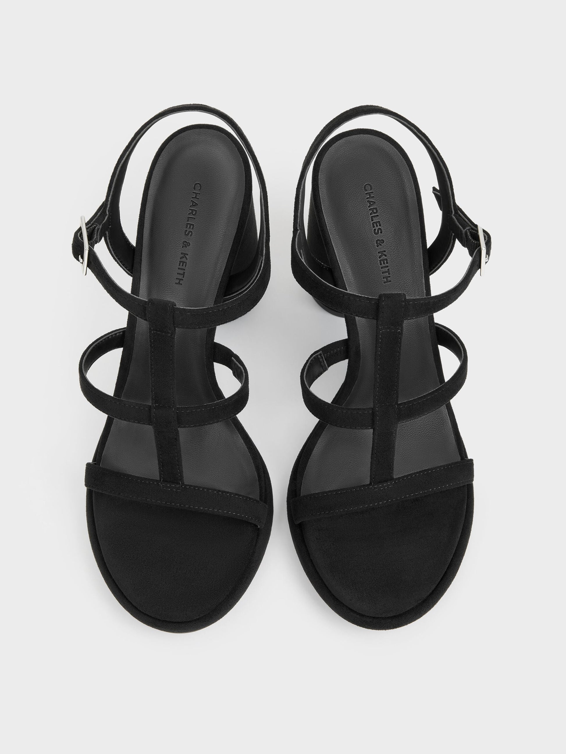 Aether Faux Suede Platform Sandals - Black Textured | CHARLES & KEITH