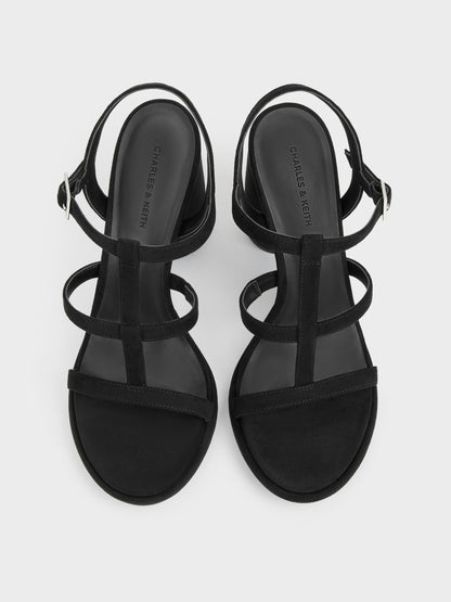 Aether Faux Suede Platform Sandals - Black Textured | CHARLES & KEITH