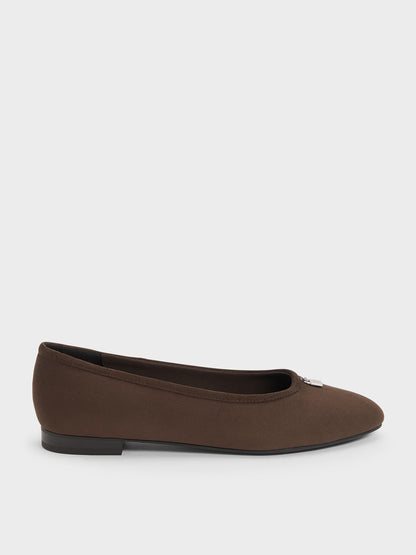 Griselda Faux Suede Ballet Flats - Dark Brown Textured | CHARLES & KEITH