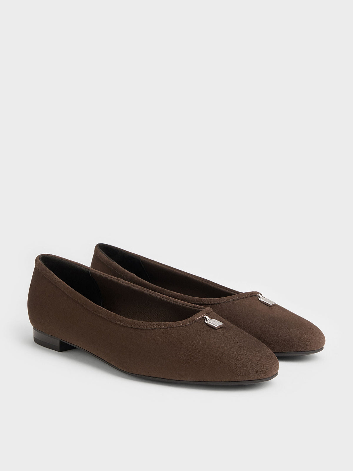 Griselda Faux Suede Ballet Flats - Dark Brown Textured | CHARLES & KEITH