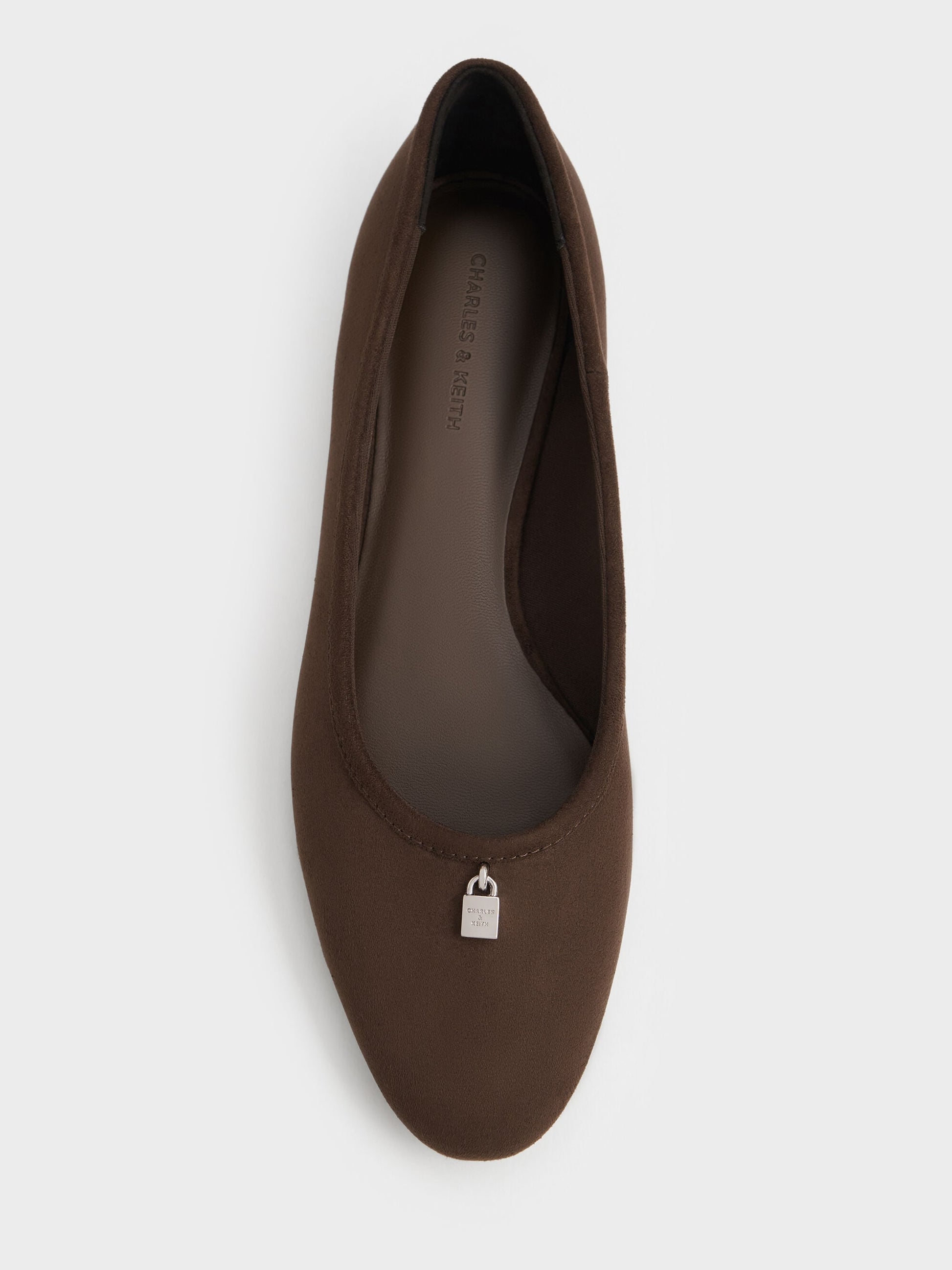 Griselda Faux Suede Ballet Flats - Dark Brown Textured | CHARLES & KEITH