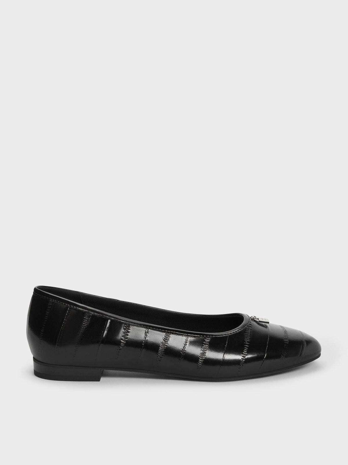 Griselda Eel-Effect Ballet Flats - Animal Print Black | CHARLES & KEITH