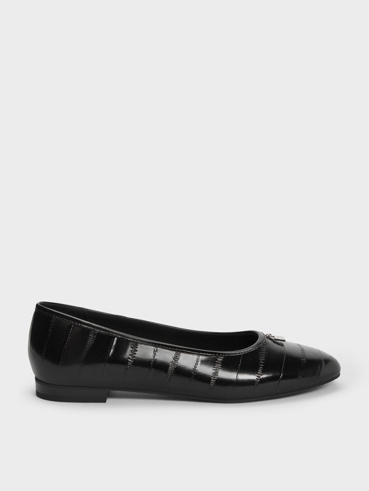 Griselda Eel-Effect Ballet Flats - Animal Print Black | CHARLES & KEITH