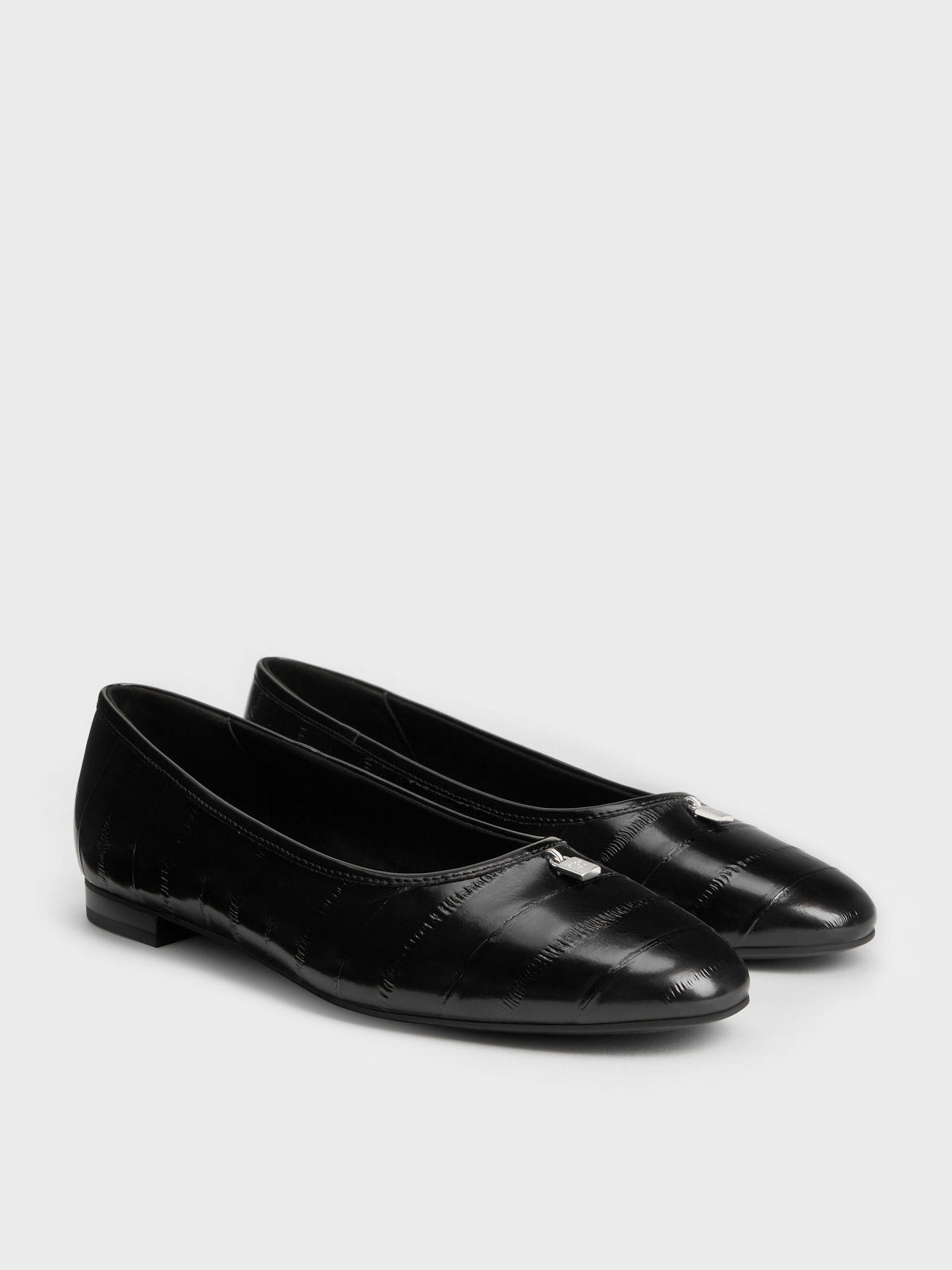 Griselda Eel-Effect Ballet Flats - Animal Print Black | CHARLES & KEITH