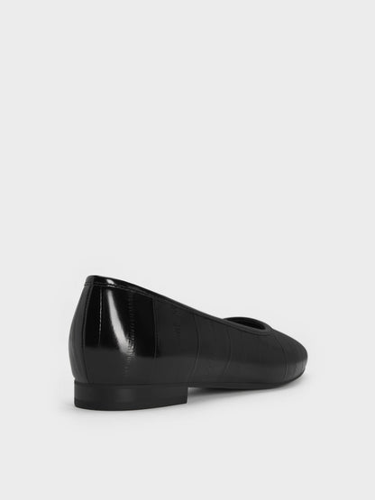 Griselda Eel-Effect Ballet Flats - Animal Print Black | CHARLES & KEITH