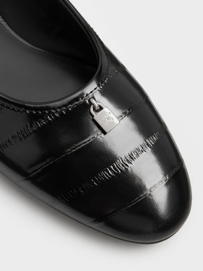 Griselda Eel-Effect Ballet Flats - Animal Print Black | CHARLES & KEITH