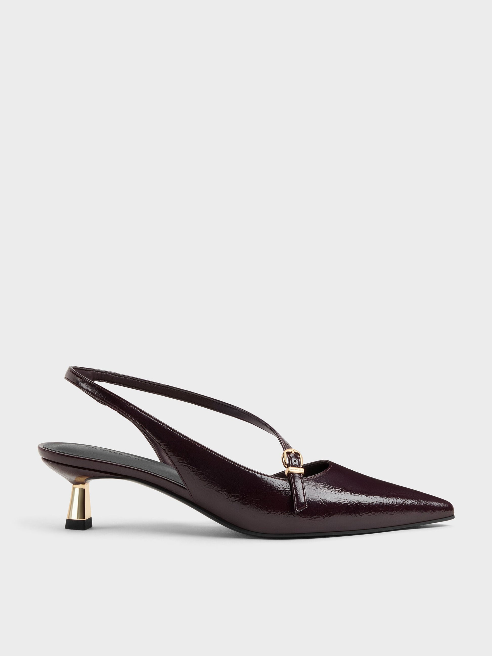 Asymmetric D'Orsay Slingback Pumps - Burgundy | CHARLES & KEITH