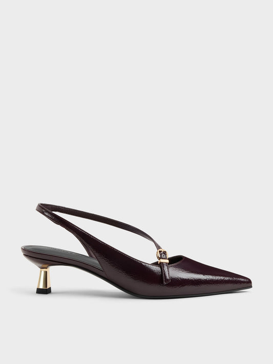 Asymmetric D'Orsay Slingback Pumps - Burgundy | CHARLES & KEITH
