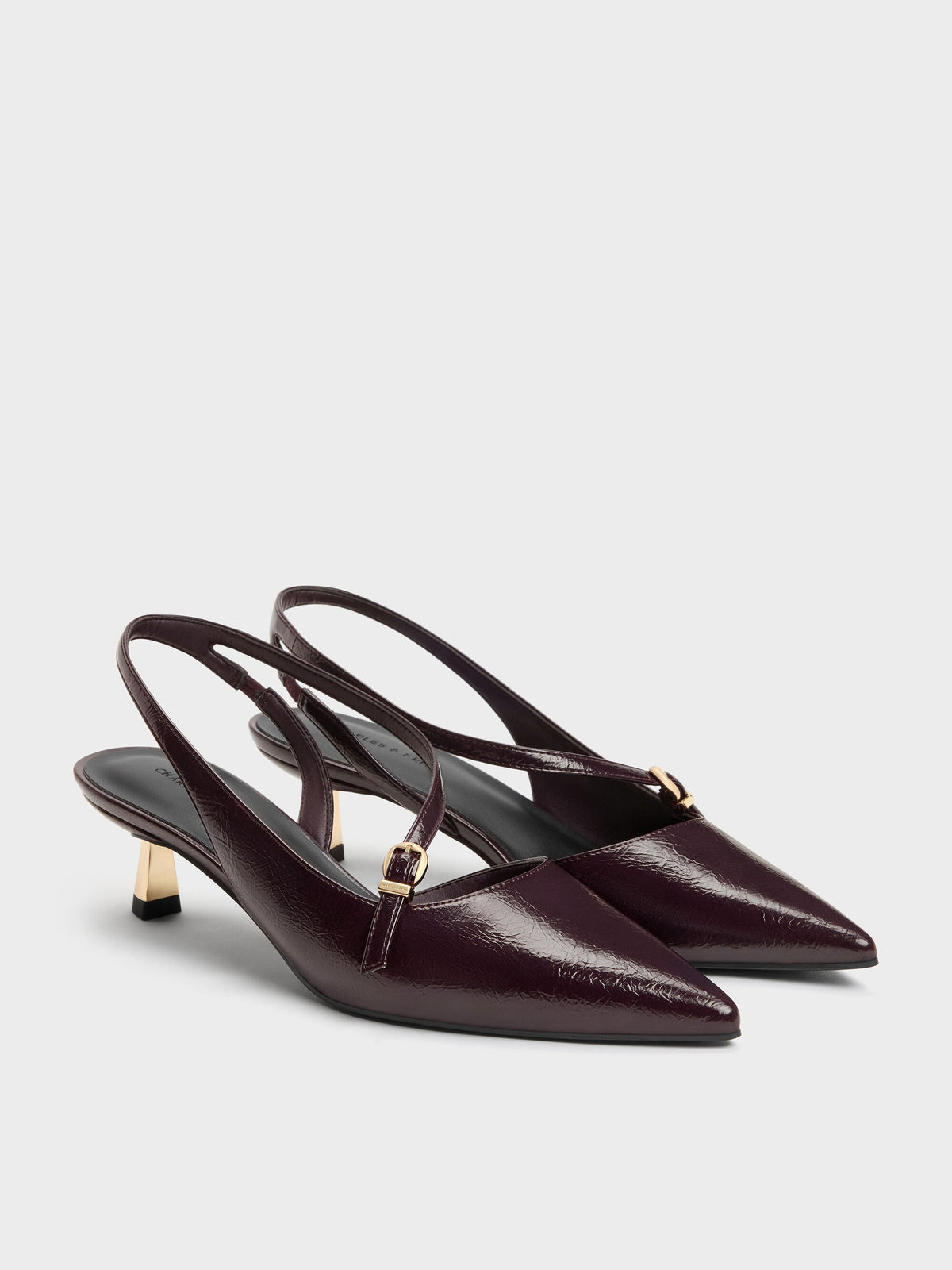 Asymmetric D'Orsay Slingback Pumps - Burgundy | CHARLES & KEITH