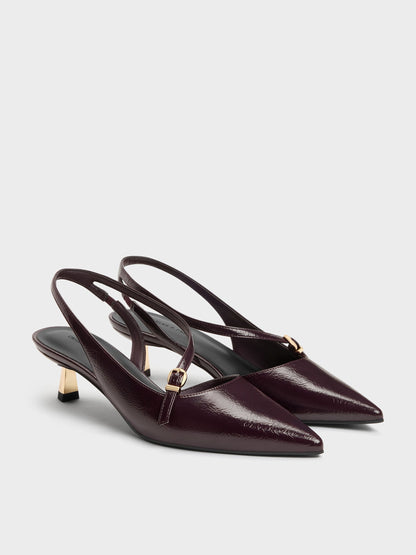 Asymmetric D'Orsay Slingback Pumps - Burgundy | CHARLES & KEITH