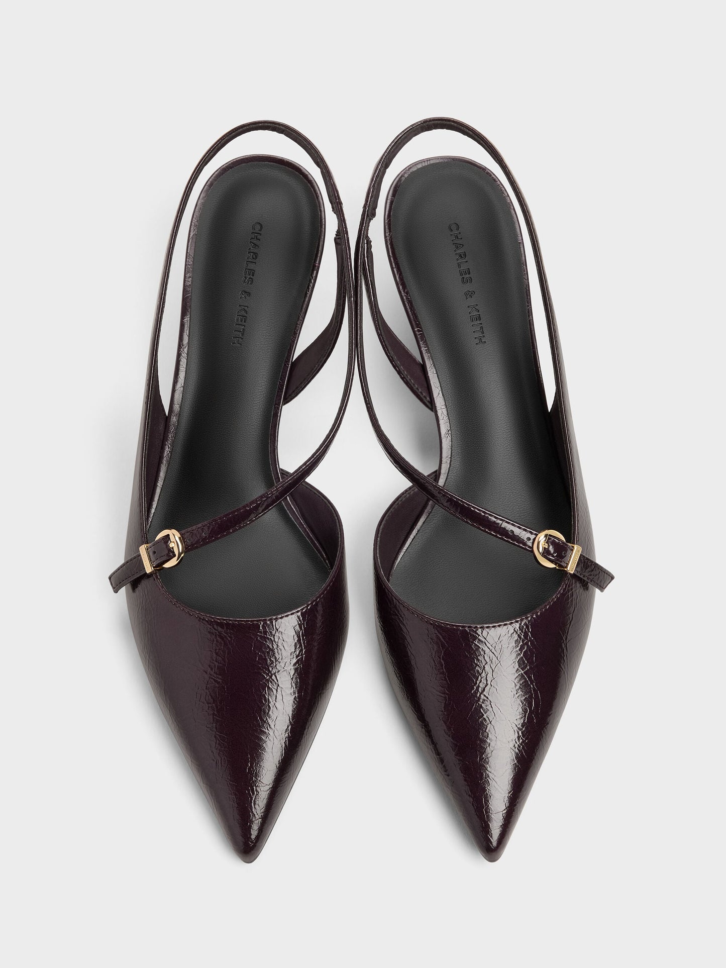 Asymmetric D'Orsay Slingback Pumps - Burgundy | CHARLES & KEITH