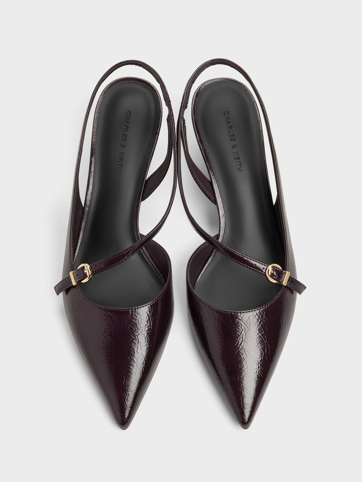 Asymmetric D'Orsay Slingback Pumps - Burgundy | CHARLES & KEITH