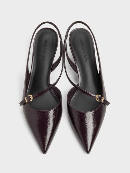 Asymmetric D'Orsay Slingback Pumps - Burgundy | CHARLES & KEITH