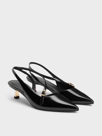 Asymmetric D'Orsay Slingback Pumps - Black Box | CHARLES & KEITH