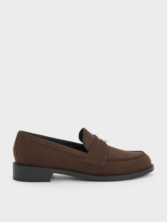 Griselda Faux Suede Loafers - Dark Brown Textured | CHARLES & KEITH