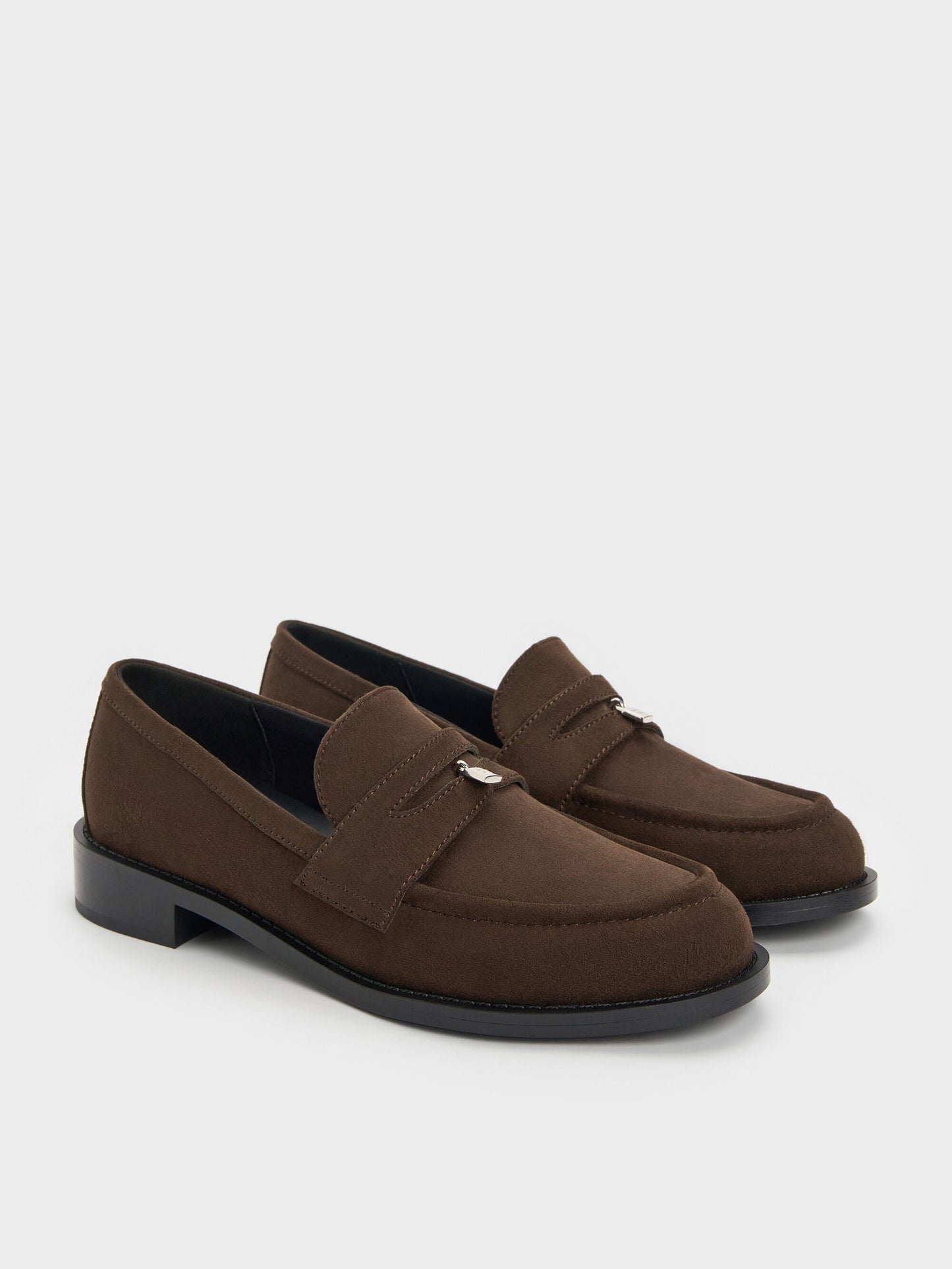 Griselda Faux Suede Loafers - Dark Brown Textured | CHARLES & KEITH