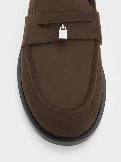 Griselda Faux Suede Loafers - Dark Brown Textured | CHARLES & KEITH