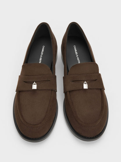 Griselda Faux Suede Loafers - Dark Brown Textured | CHARLES & KEITH