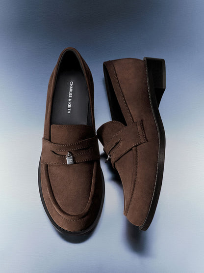 Griselda Faux Suede Loafers - Dark Brown Textured | CHARLES & KEITH