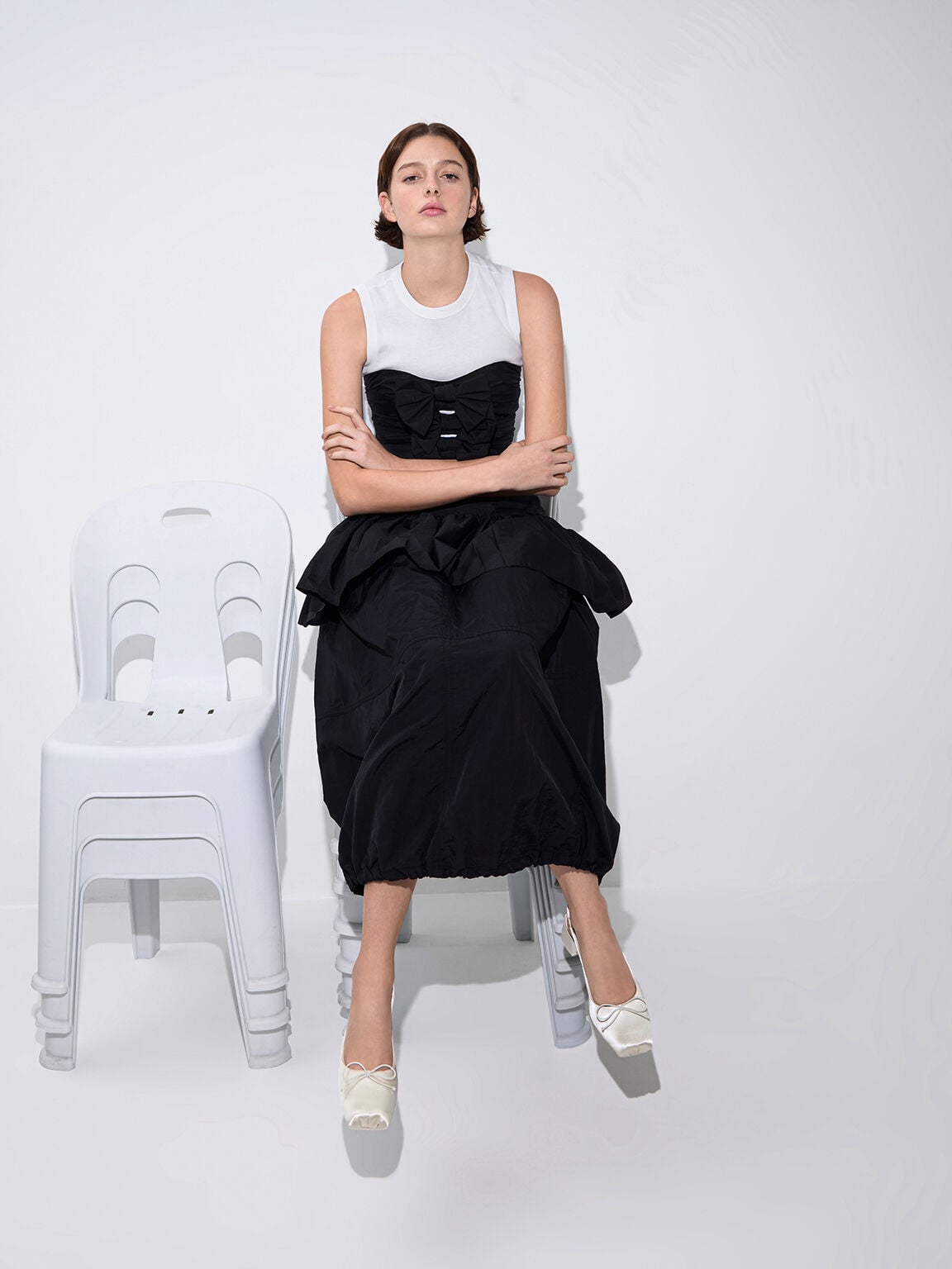 Sadira Satin Slingback Pumps - Chalk | CHARLES & KEITH