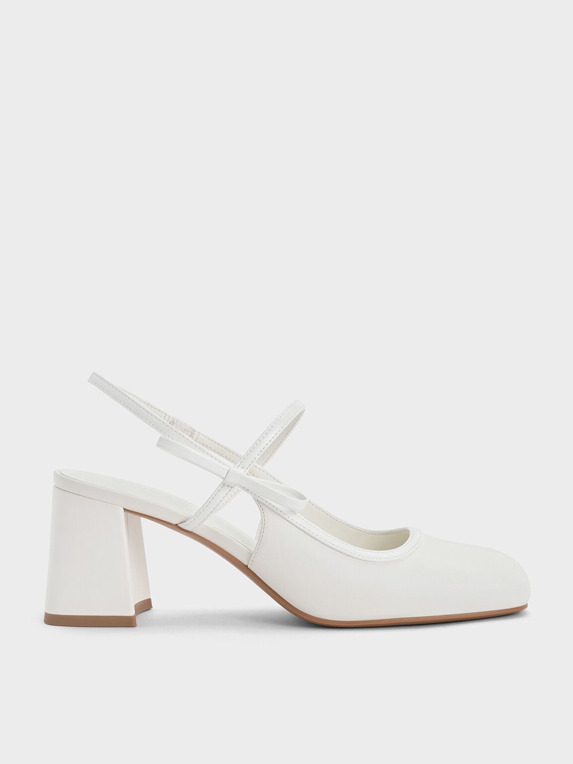Bow Slingback Mary Jane Pumps - White | CHARLES & KEITH