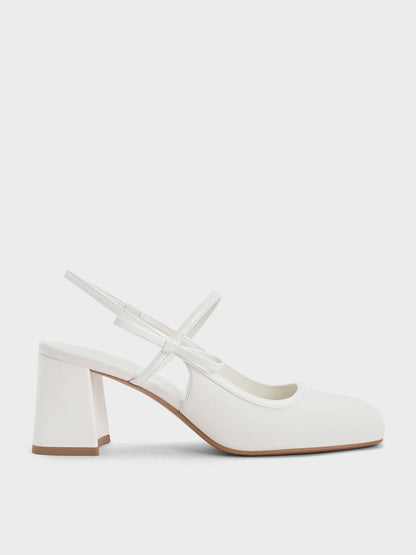 Bow Slingback Mary Jane Pumps - White | CHARLES & KEITH
