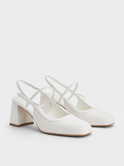 Bow Slingback Mary Jane Pumps - White | CHARLES & KEITH