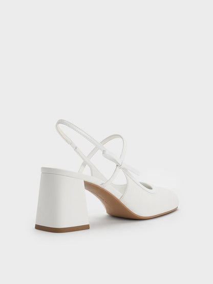 Bow Slingback Mary Jane Pumps - White | CHARLES & KEITH