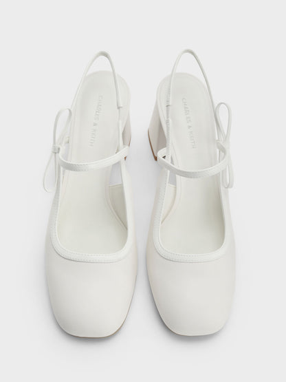 Bow Slingback Mary Jane Pumps - White | CHARLES & KEITH
