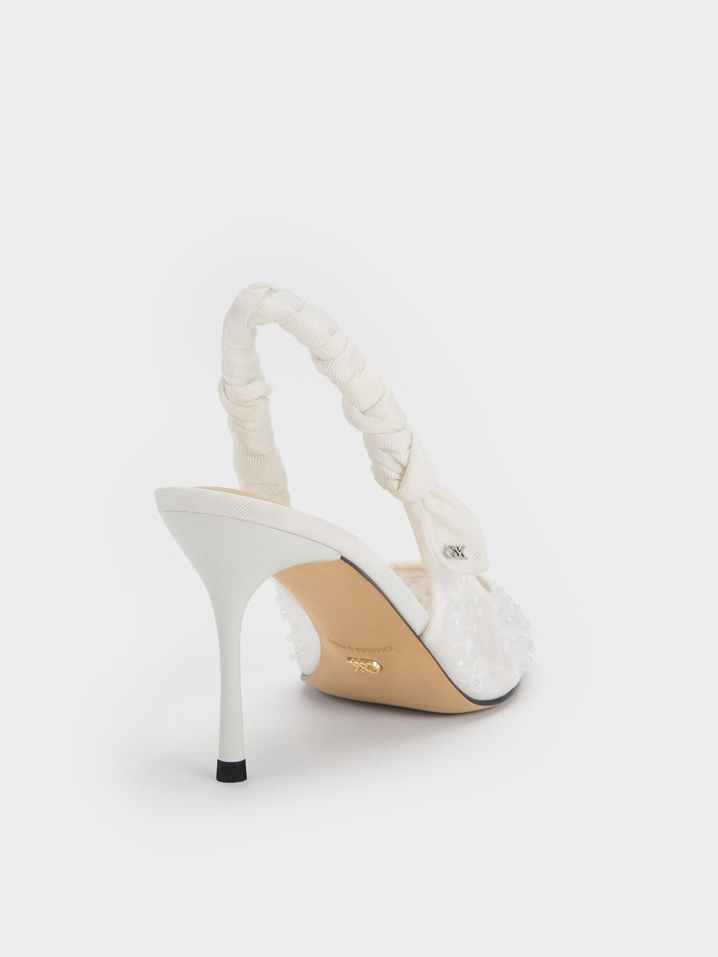 Tayari Embroidered-Mesh Slingback Pumps - White | CHARLES & KEITH