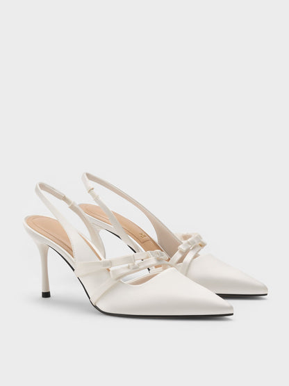 Jessy Bow Slingback Pumps - White | CHARLES & KEITH