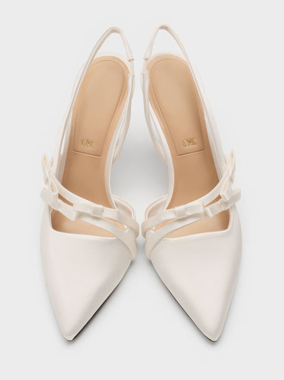 Jessy Bow Slingback Pumps - White | CHARLES & KEITH