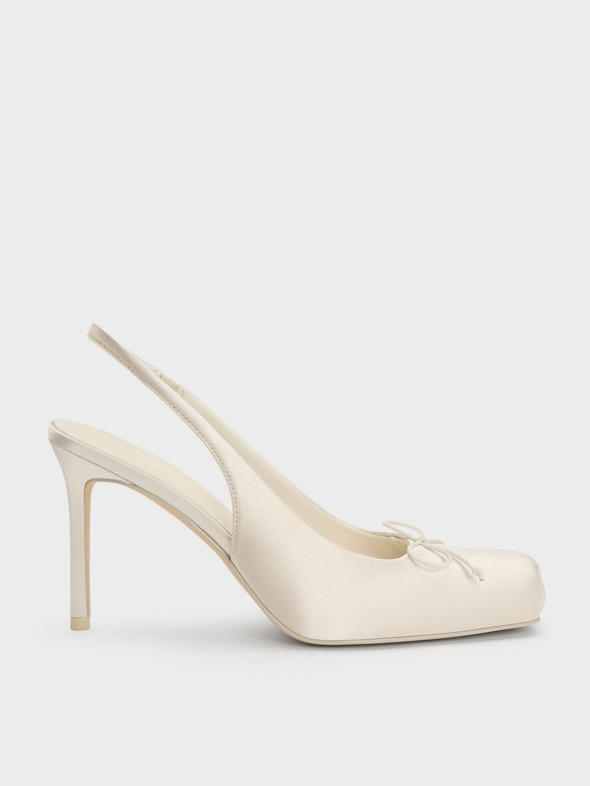 Satin Ruched Stiletto Slingback Pumps - Chalk | CHARLES & KEITH