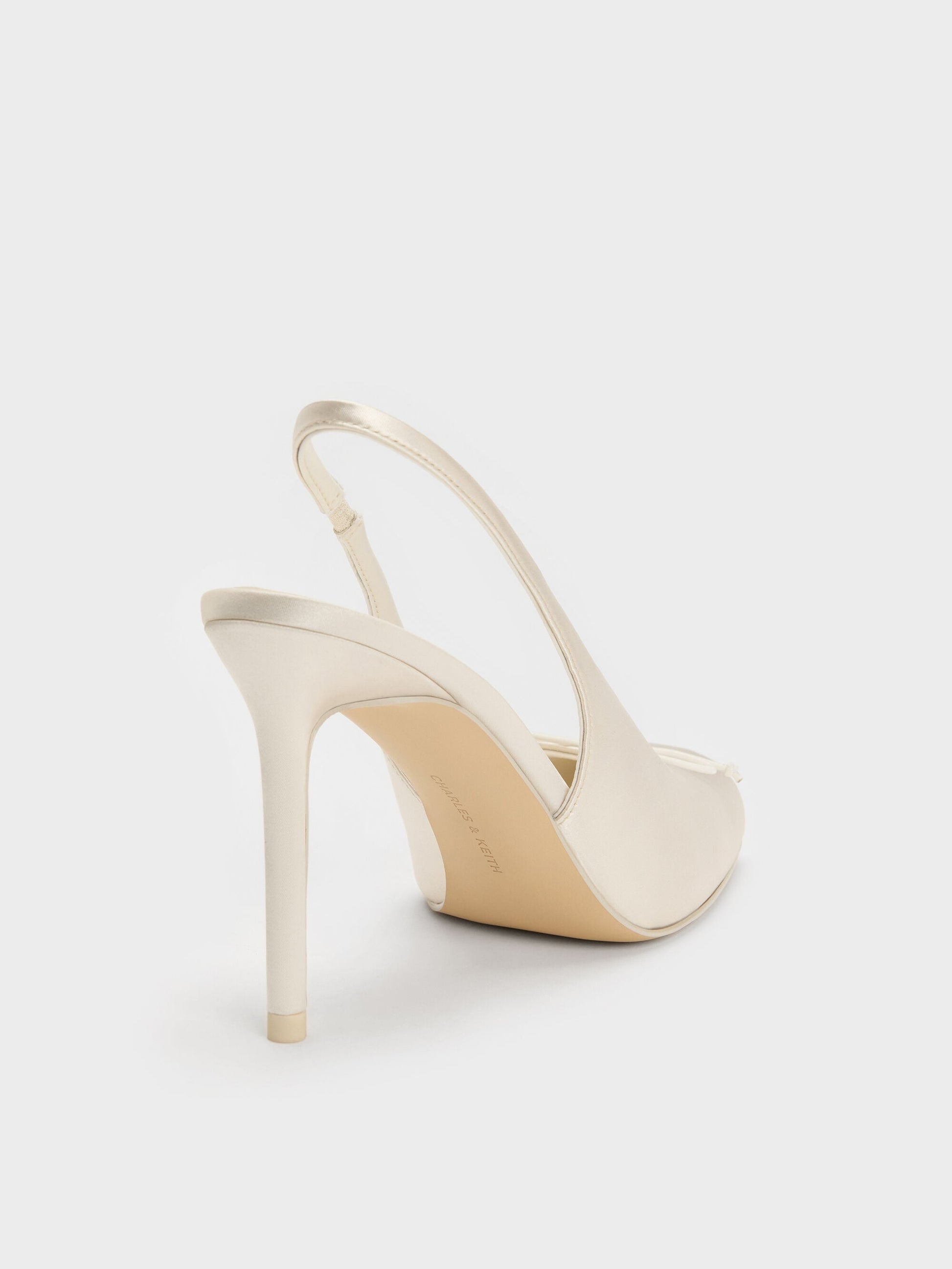 Satin Ruched Stiletto Slingback Pumps - Chalk | CHARLES & KEITH