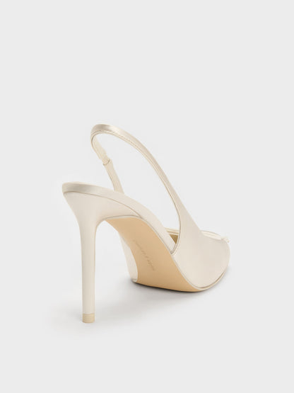 Satin Ruched Stiletto Slingback Pumps - Chalk | CHARLES & KEITH