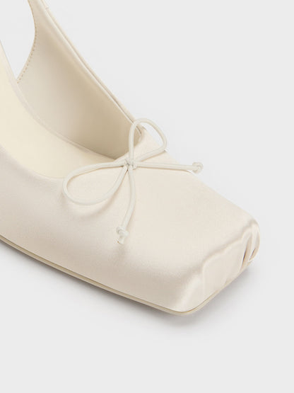 Satin Ruched Stiletto Slingback Pumps - Chalk | CHARLES & KEITH