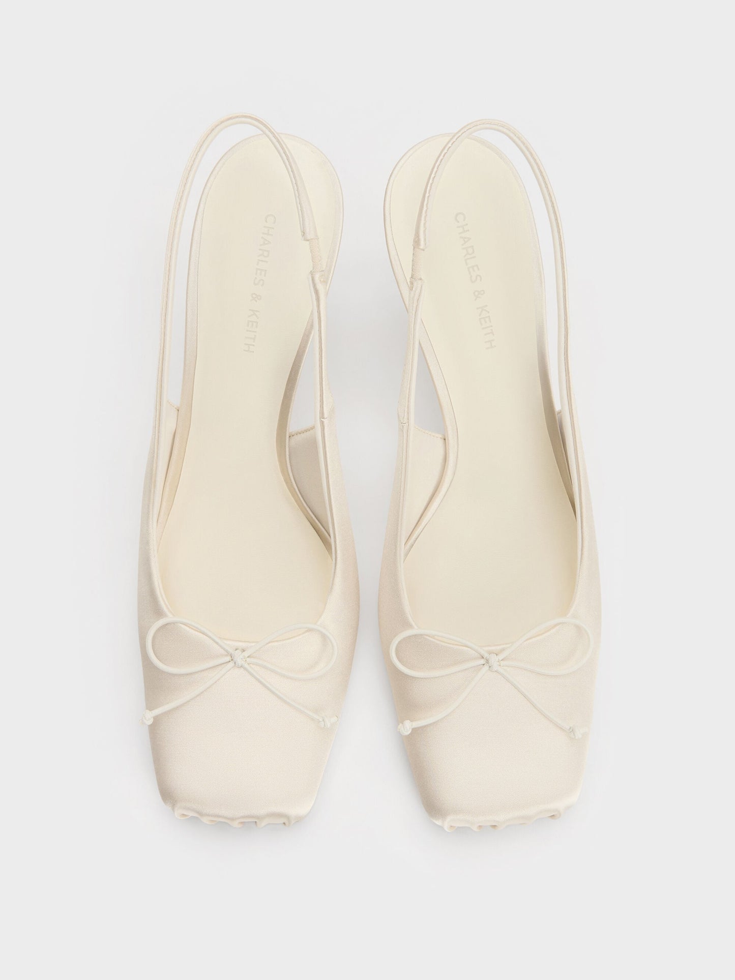 Satin Ruched Stiletto Slingback Pumps - Chalk | CHARLES & KEITH