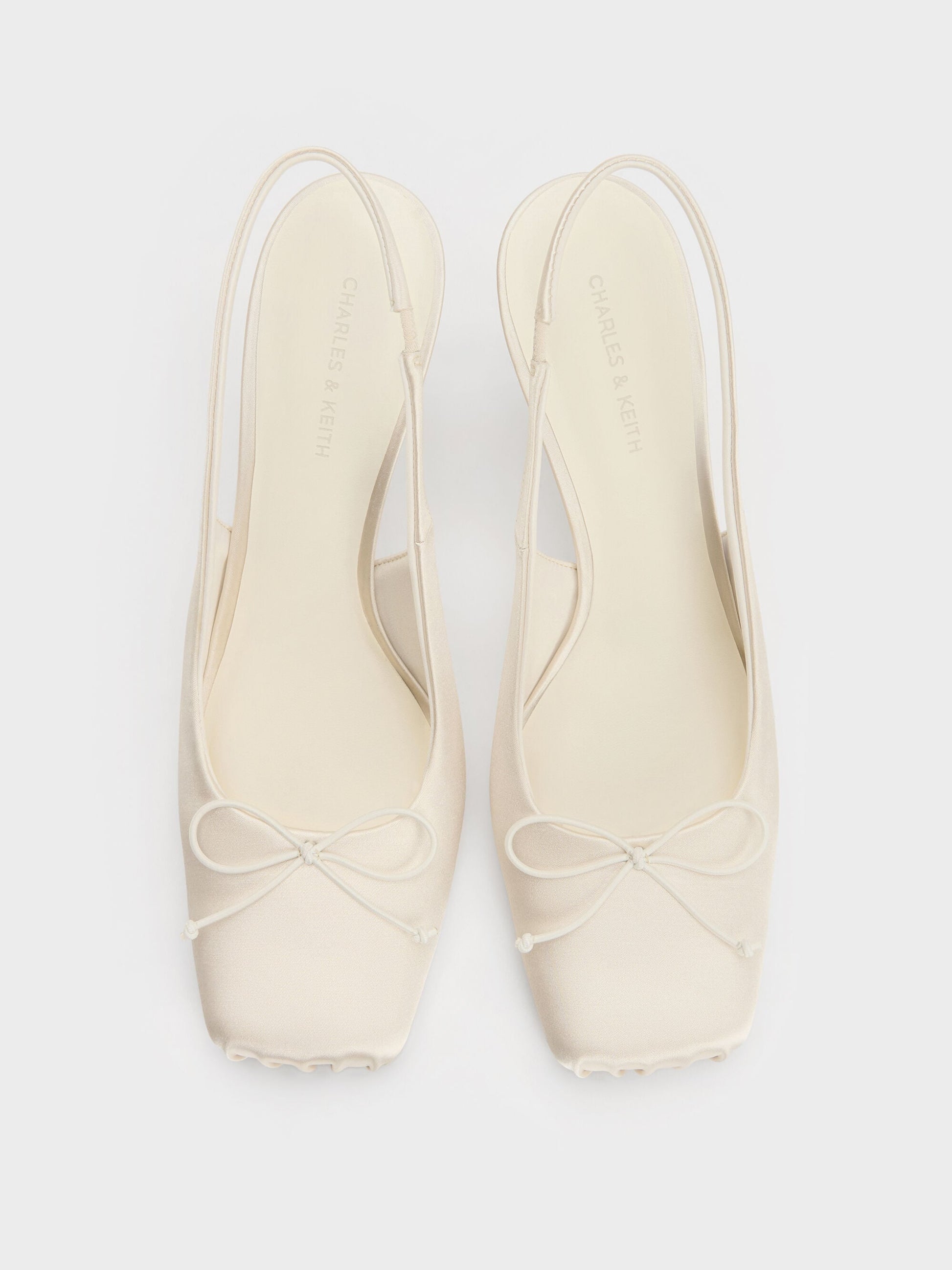 Satin Ruched Stiletto Slingback Pumps - Chalk | CHARLES & KEITH