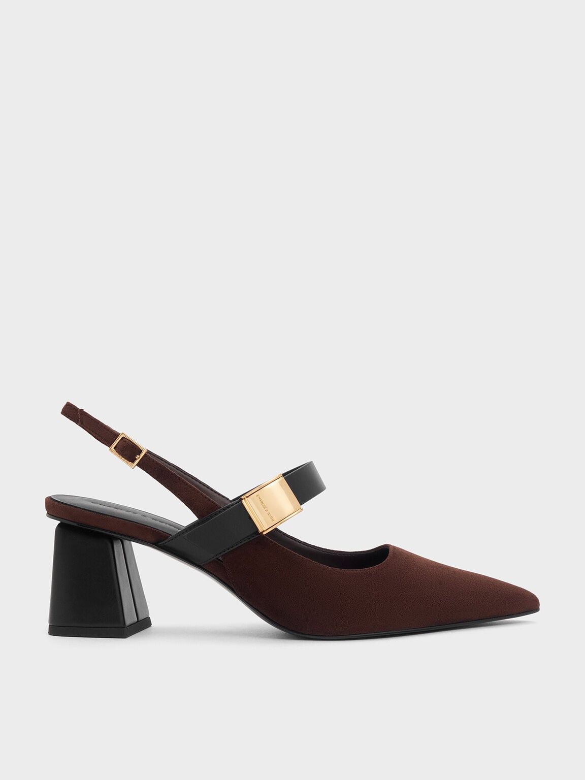 Yvette Faux Suede Mary Jane Slingback Pumps - Dark Brown | CHARLES & KEITH