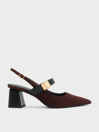 Yvette Faux Suede Mary Jane Slingback Pumps - Dark Brown | CHARLES & KEITH