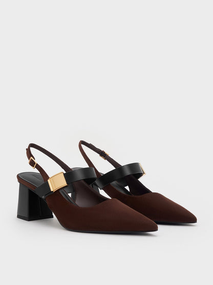 Yvette Faux Suede Mary Jane Slingback Pumps - Dark Brown | CHARLES & KEITH