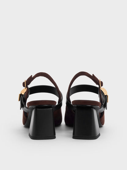 Yvette Faux Suede Mary Jane Slingback Pumps - Dark Brown | CHARLES & KEITH