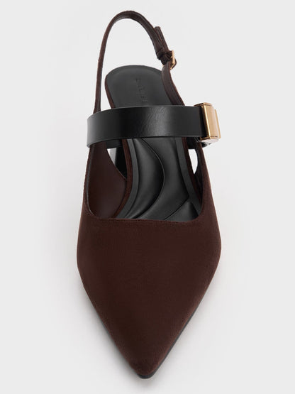 Yvette Faux Suede Mary Jane Slingback Pumps - Dark Brown | CHARLES & KEITH