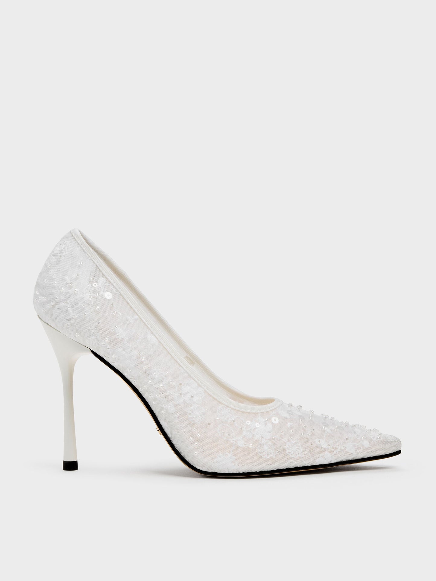 Kyra Embroidered-Mesh Stiletto Pumps - White | CHARLES & KEITH